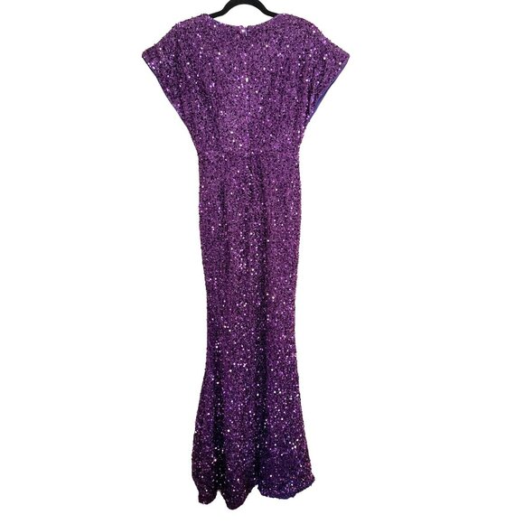 Fariesty Purple Sequins Short Sleeve Slit Front Maxi Formal Dress Sz Small NWT - Picture 8 of 8